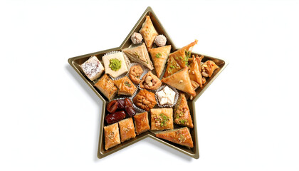Delicious star-shaped tray filled with assorted Middle Eastern pastries and sweet treats, ideal for festive celebrations, holiday gatherings, and special occasions