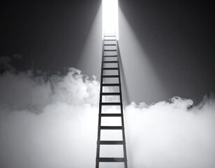 a ladder leading up to a bright beam of light from above