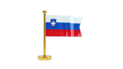 Slovenia Flag on Golden Stand Isolated on White