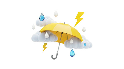 Yellow Umbrella Protecting from Rain and Lightning - Weather Concept