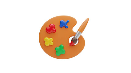 3D Art Palette with Colorful Paints and Brush Icon
