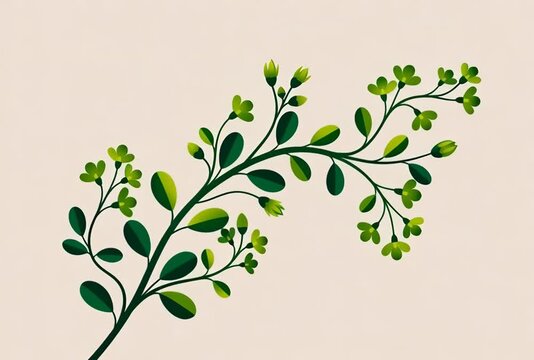 Delicate botanical animation with green branches and tiny yellow flowers, subtle nature movement,