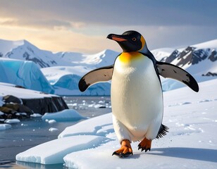A single penguin waddles proudly across an ice floe