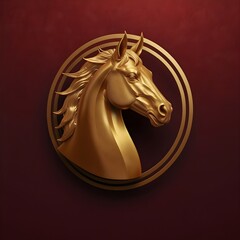 Gold horse zodiac icon on deep red gradient, elegant CNY theme