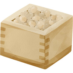 水彩風の節分豆と木枡のイラスト