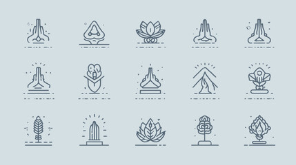 Minimalist Line Art Icons Set for Yoga, Meditation, Spirituality, and Wellness Design. Clean Vector Graphic Elements.