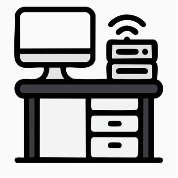 Desktop computer icon with monitor and CPU for technology and office concept

