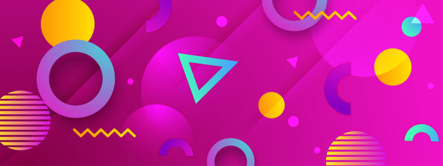 Vibrant Abstract Geometric Background With Colorful Circles, Rings, And Triangles