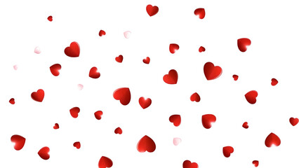 Red and pink hearts floating in the air on a transparent background for love and valentines day concepts
