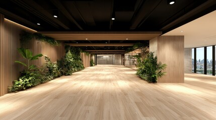Fototapeta premium Modern and Spacious Interior with Natural Plants in a Contemporary Office Design Setting