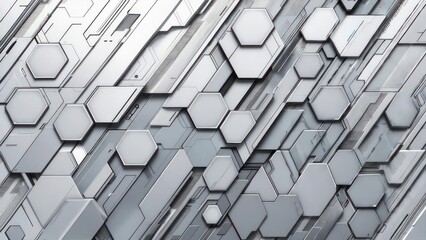 Abstract geometric pattern of hexagonal shapes and lines in gray tones.