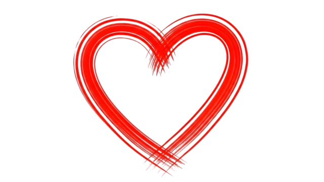 A red heart shape drawn with expressive brush strokes on a transparent background - Powered by Adobe