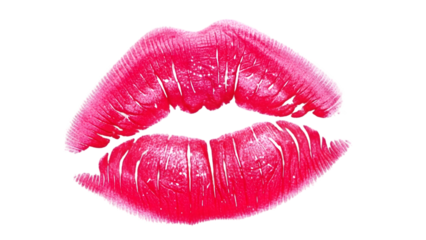 A pair of pink lips with shiny lipstick isolated on transparent background for makeup or beauty concepts