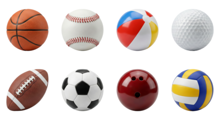 Collection of Various Sports Balls with Different Textures and Designs Isolated on Transparent