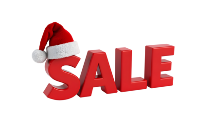 Christmas Sale 3D Text with Santa Hat on transparent Background.