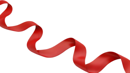 A red ribbon with a wavy design isolated on transparent background for decoration or celebration