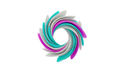 Abstract Swirling Ring of Cyan, Magenta, and White Petal Shapes