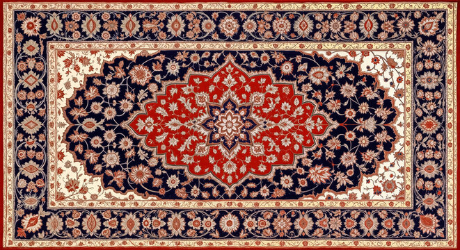 Traditional Persian style floral carpet in red blue cream