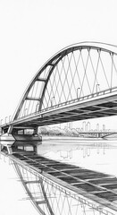 Obraz premium Sketched cityscape bridge reflected in tranquil river monochrome artistic depiction