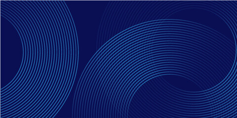 Abstract blue glowing geometric lines on dark blue background. Modern shiny blue circle lines pattern. Futuristic technology concept. Suit for cover, poster, banner, brochure, header, website