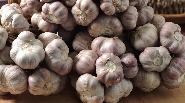Close-up view of fresh garlic.
