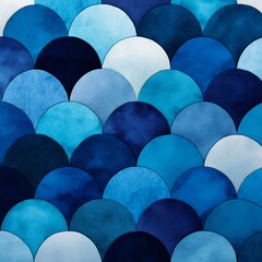 Abstract wallpaper with scales. Blue half-circular pattern. Watercolor hand drawn Background and wallpaper red design style.