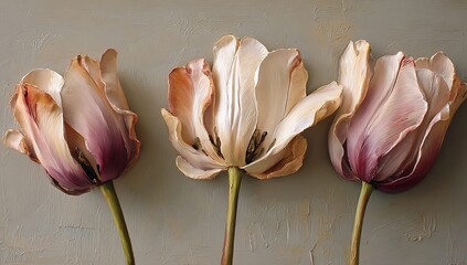 An elegant 3D relief artwork featuring intricately designed flowers in soft cream tones, beautifully detailed with flowing petals and delicate leaves, set against a textured background.