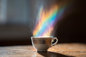 a small rainbow arching out of cup