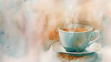 watercolor macro tea cup steaming soft warm