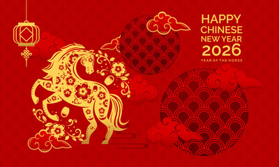 Traditional Chinese New Year 2026 Horse Illustration