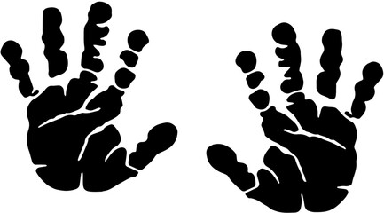 Pair of handprint silhouettes, messy paint or ink hand stamp vector illustration isolated on white