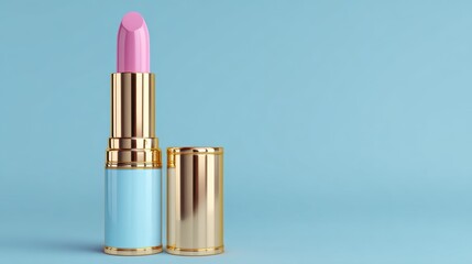 Colorful Lipstick on Blue Background for Beauty and Fashion Themes