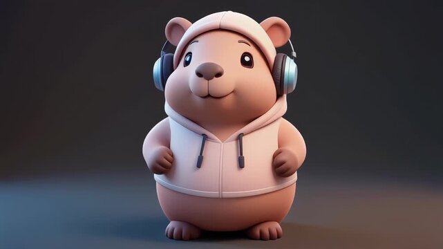 Cute cartoon hamster wearing headphones and hoodie