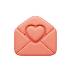 Pink envelope with heart isolated on transparent background