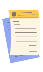 Stack of blue and yellow papers for office document filing