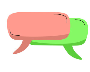 Pink and green chat speech bubbles for communication and dialogue