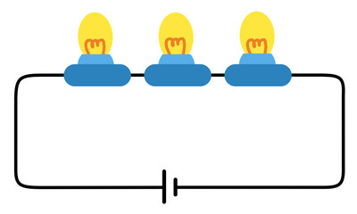 Electrical series circuit diagram with three light bulbs and battery
