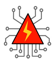 Red triangle warning sign with lightning bolt and circuit lines