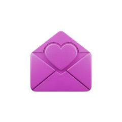 Purple envelope with heart isolated on transparent background