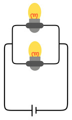 Basic parallel electrical circuit with two light bulbs and battery