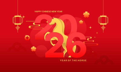 Chinese New Year 2026 Horse Minimalist Red and Gold Design