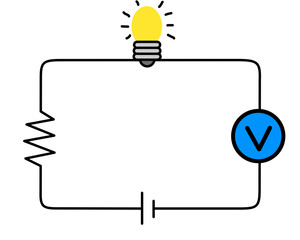 Circuit diagram with light bulb resistor voltmeter and power source