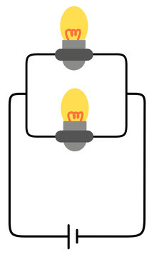 Basic parallel electrical circuit with two light bulbs and battery