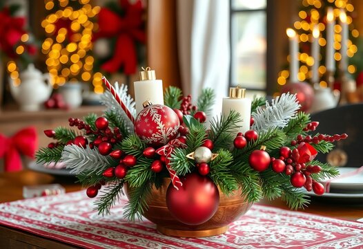 Imperfect Christmas centerpiece with mismatched elements or a broken ornament, highlighting common DIY crafting errors,  bastelfehler,  advent