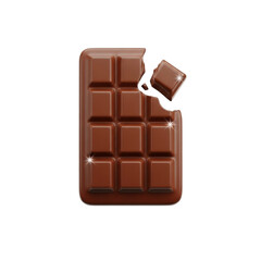 Bitten Milk Chocolate Bar with Sparkling Squares broken isolated on a transparent background