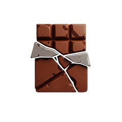 Broken Chocolate Bar with Silver Wrapper Pieces cracked dessert isolated on a transparent background