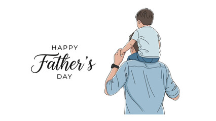 Father carrying son on shoulders celebrating Fathers Day.