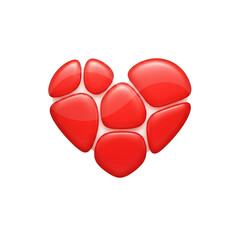 Heart Shape Composed of Red Glossy Pebbles or Stones love isolated on a transparent background
