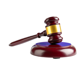 A close-up shot on a black backdrop, showcasing a wooden gavel resting upon a matching base, for the concept of law