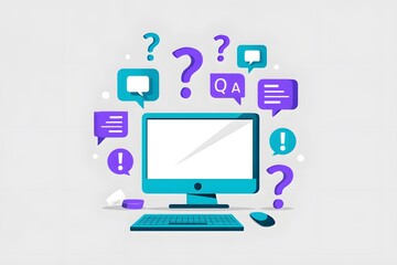 Fototapeta premium Online customer support and question answer service illustration with computer